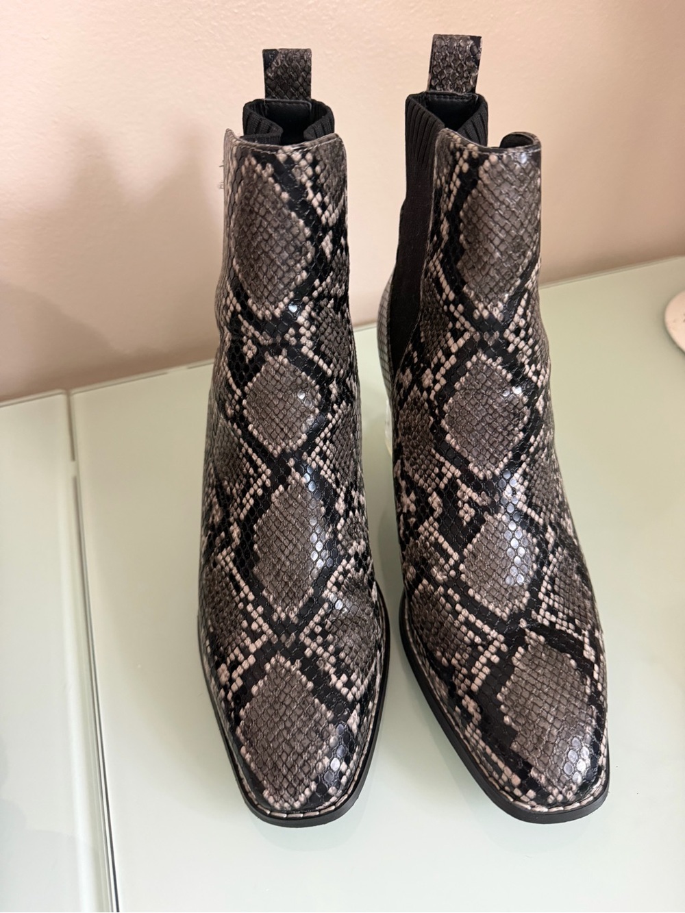 Snake-Print Chelsea Ankle Boots in Black and Gray